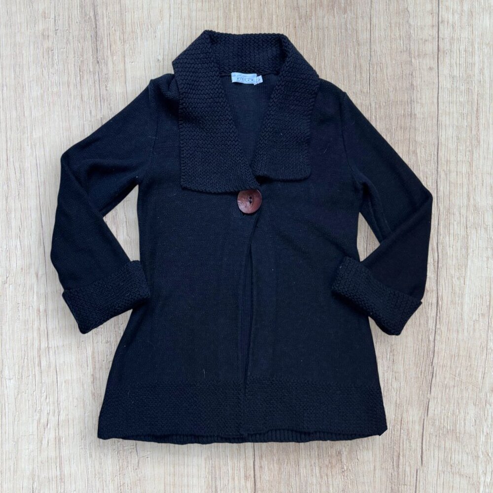 Willow Black Knit Shawl Collar Big 1-Button Cardigan Sweater Women’s L